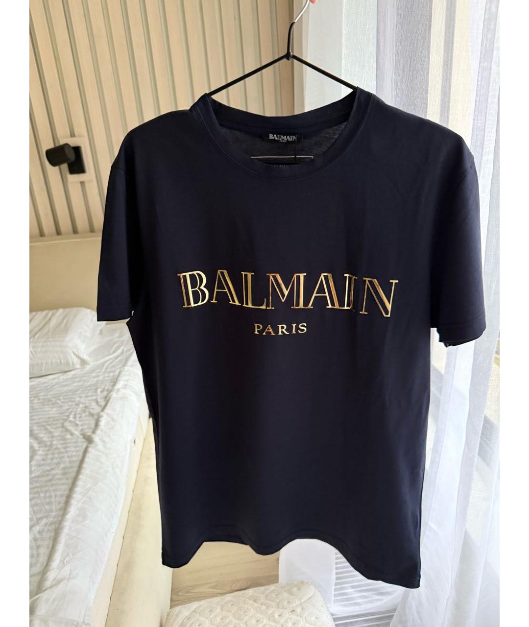BALMAIN Темно-синяя хлопковая футболка, фото 5