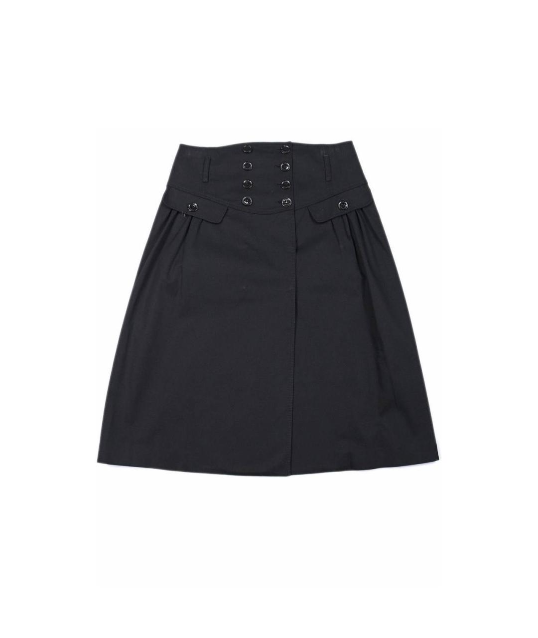 BURBERRY Черная хлопко-эластановая юбка мини, фото 1