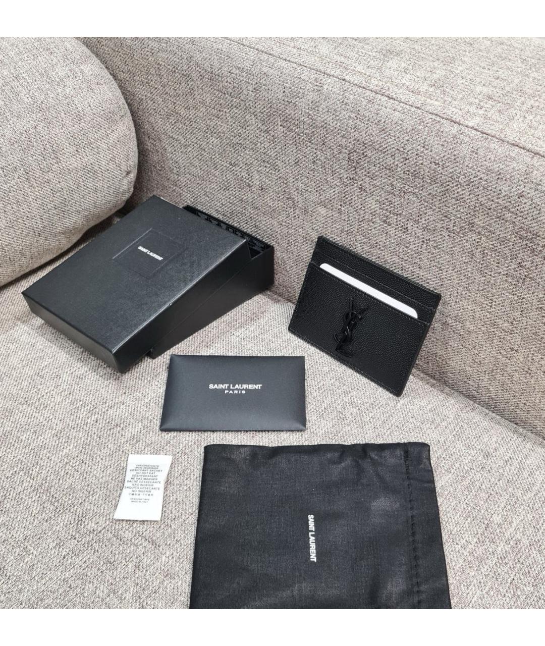 SAINT LAURENT Черный кожаный кардхолдер, фото 4