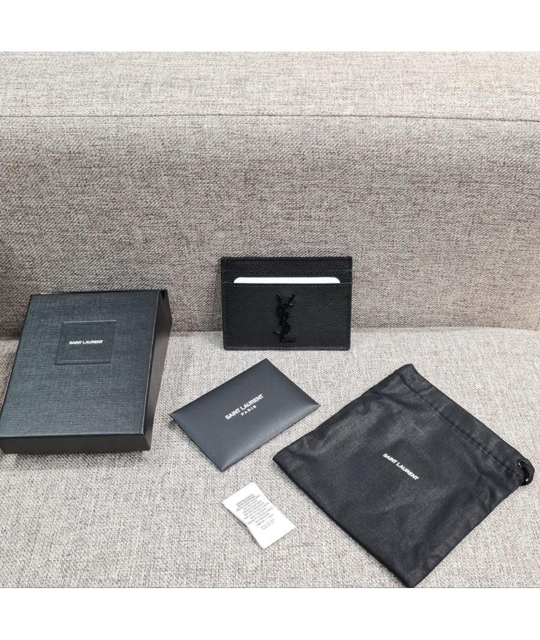 SAINT LAURENT Черный кожаный кардхолдер, фото 3