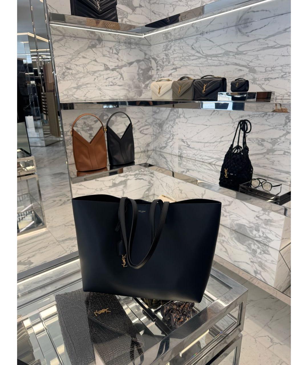 SAINT LAURENT Черная кожаная сумка тоут, фото 4