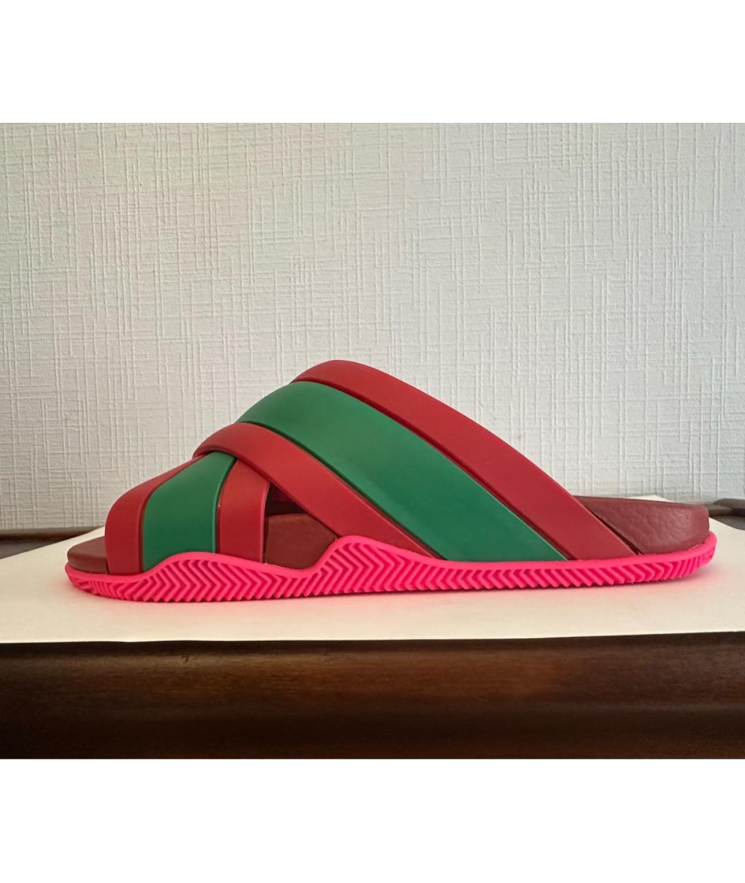 GUCCI Красные резиновые шлепанцы, фото 9
