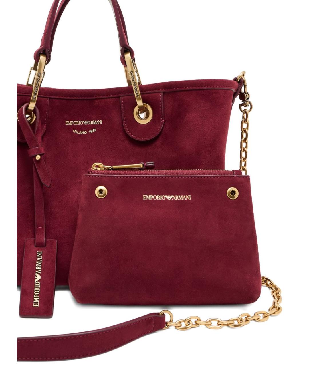 EMPORIO ARMANI Бордовая синтетическая сумка тоут, фото 5