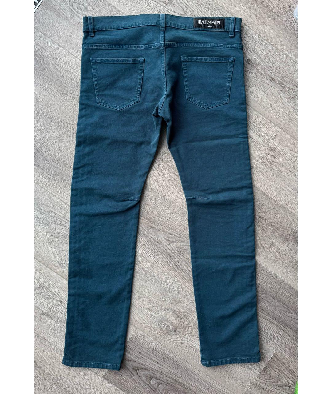 BALMAIN Бирюзовые хлопко-эластановые джинсы скинни, фото 2