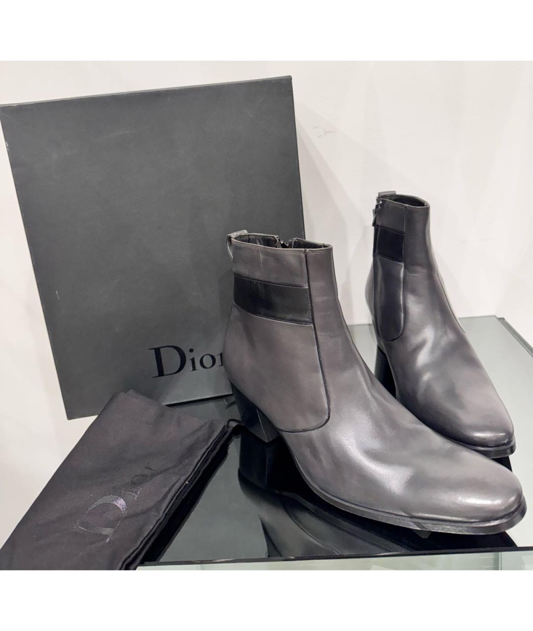 CHRISTIAN DIOR Антрацитовые кожаные высокие ботинки, фото 6