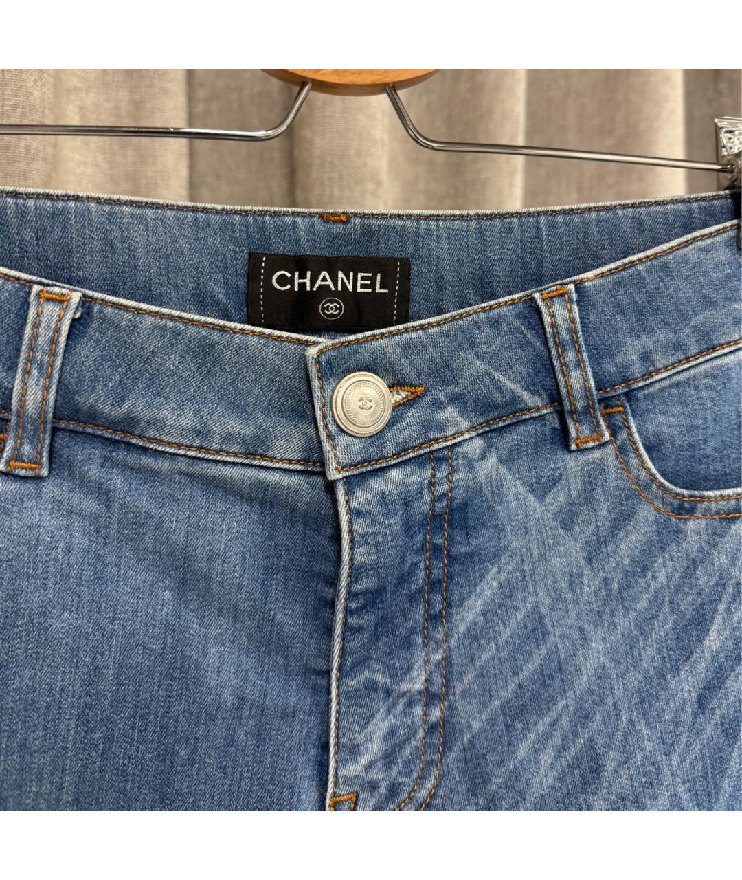 CHANEL Голубые хлопко-эластановые джинсы слим, фото 3