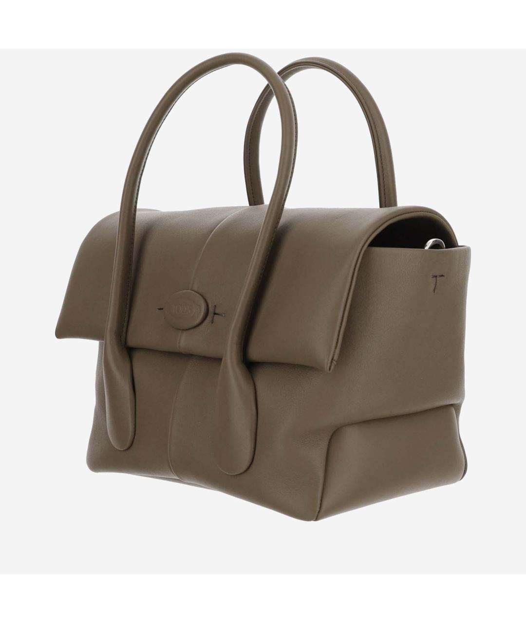 TOD'S Хаки кожаная сумка тоут, фото 3