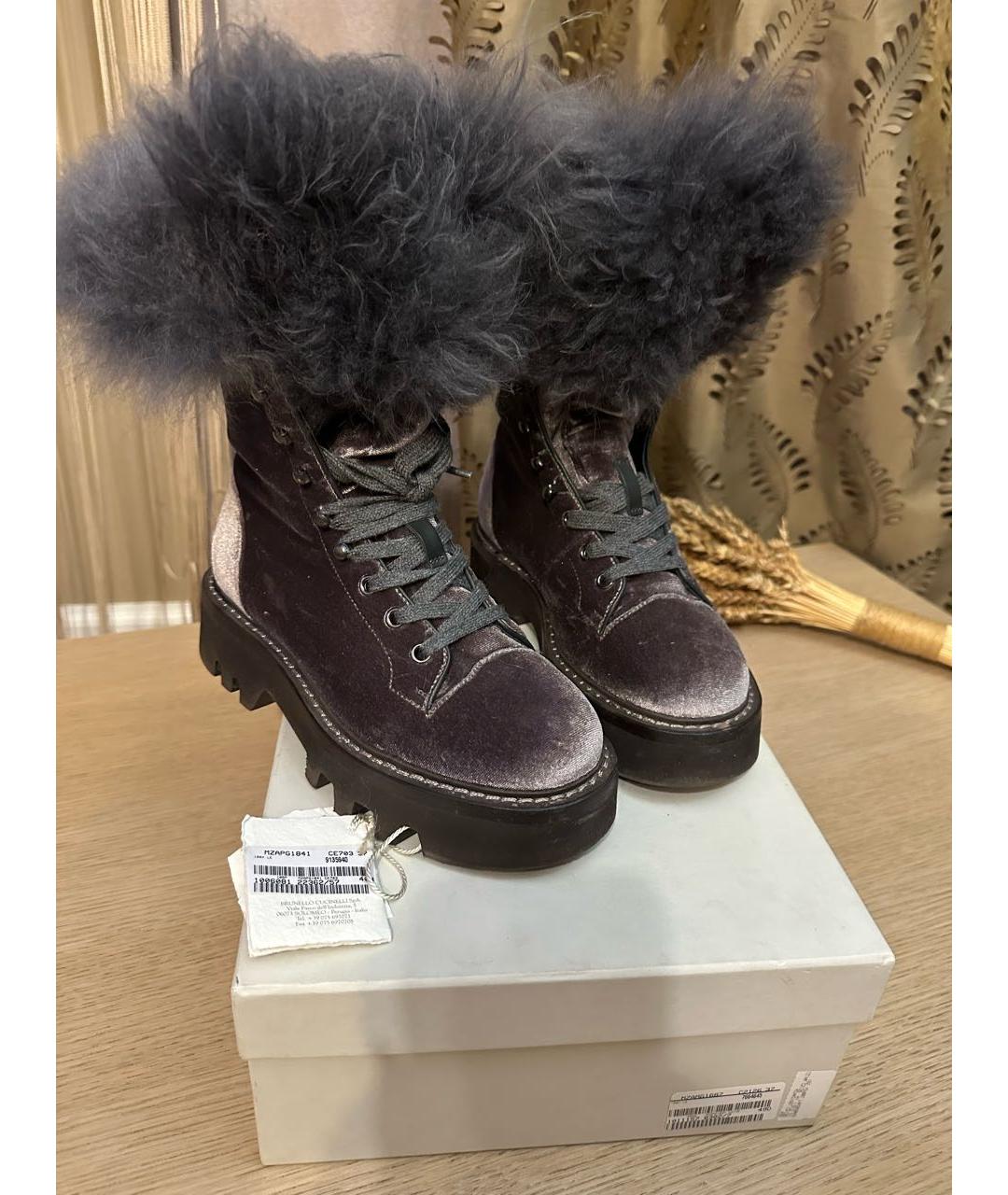 BRUNELLO CUCINELLI Фиолетовые бархатные ботинки, фото 2