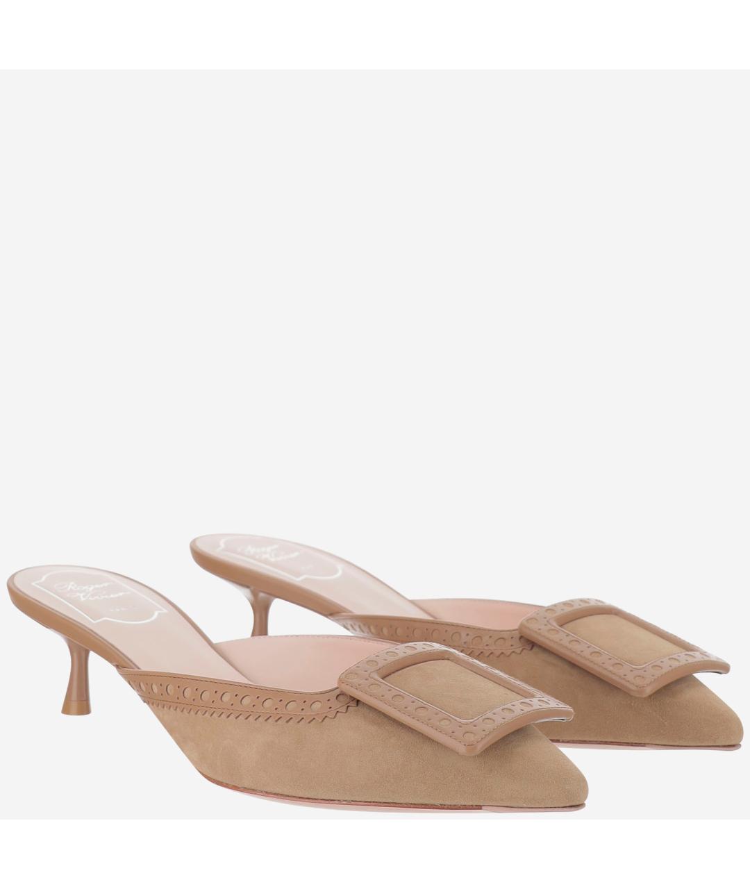 ROGER VIVIER Бежевые замшевые мюли, фото 2