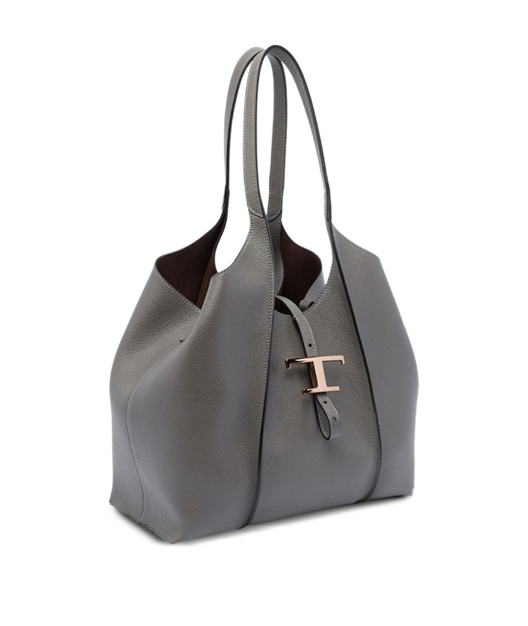 TOD'S Серая кожаная сумка тоут, фото 2