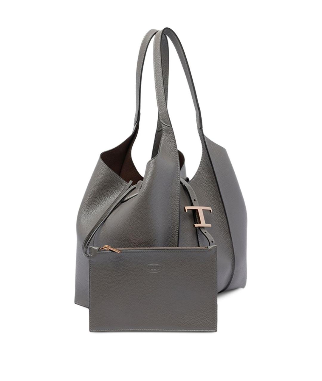 TOD'S Серая кожаная сумка тоут, фото 4