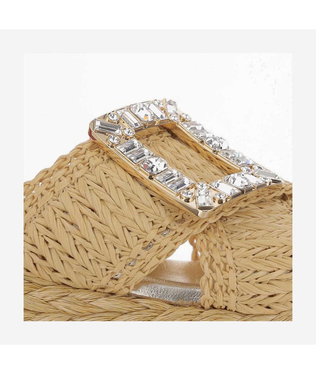 ROGER VIVIER Бежевые текстильные сабо, фото 4