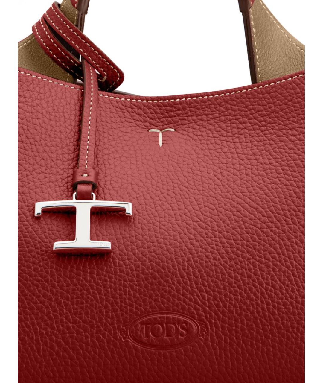 TOD'S Красная кожаная сумка тоут, фото 4