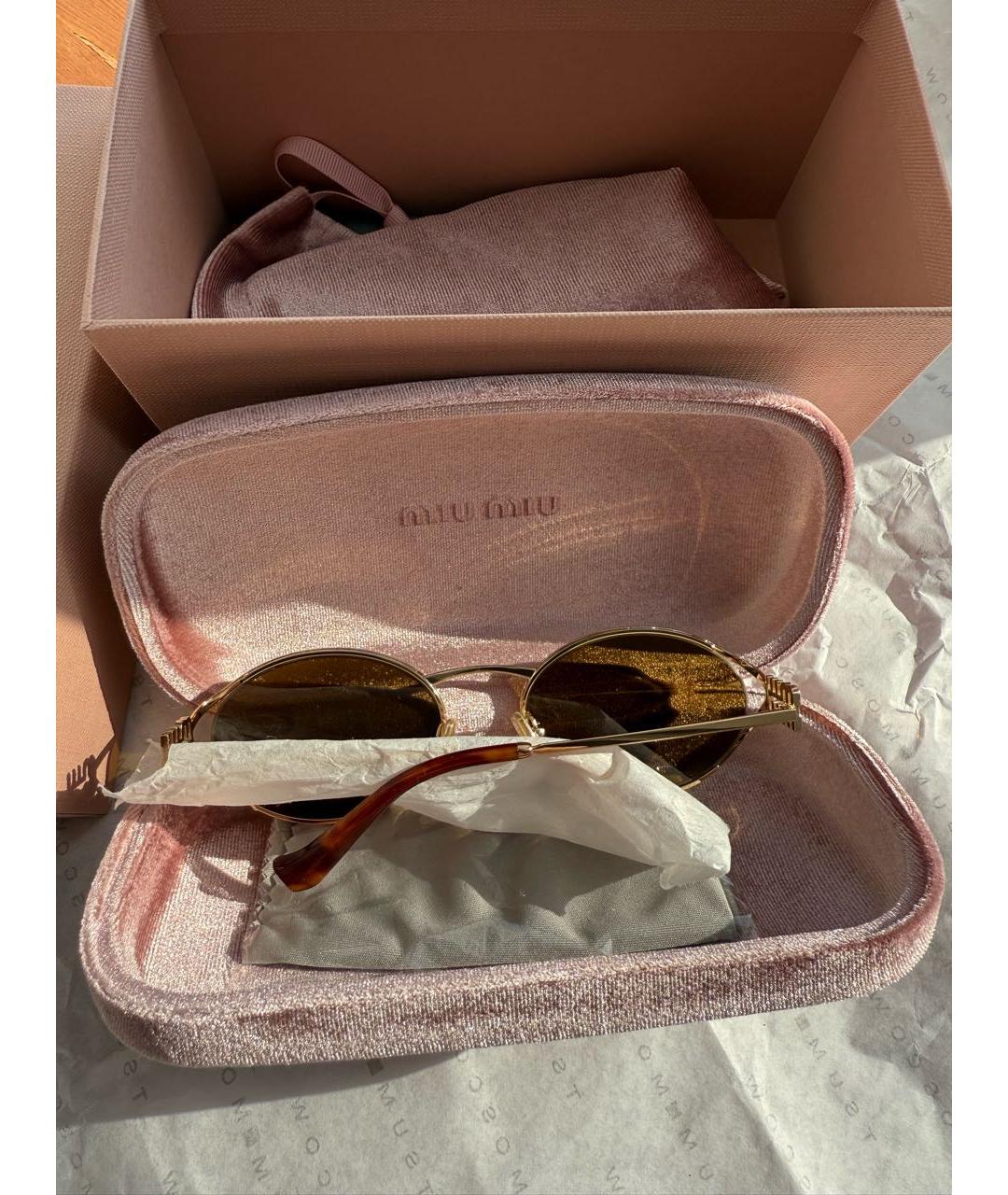 MIU MIU Золотые металлические солнцезащитные очки, фото 7