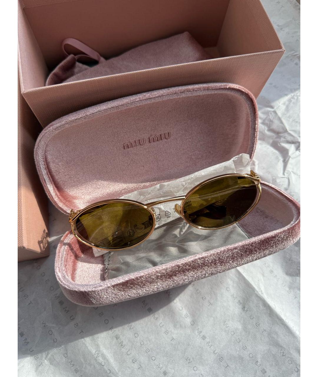 MIU MIU Золотые металлические солнцезащитные очки, фото 5