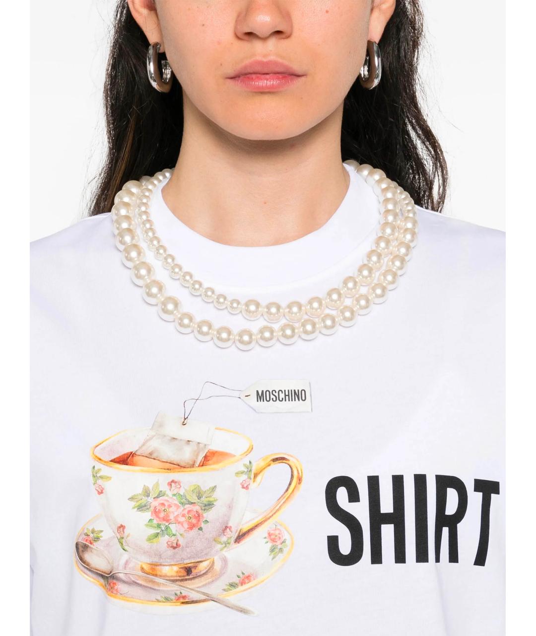 MOSCHINO Белая хлопковая футболка, фото 5