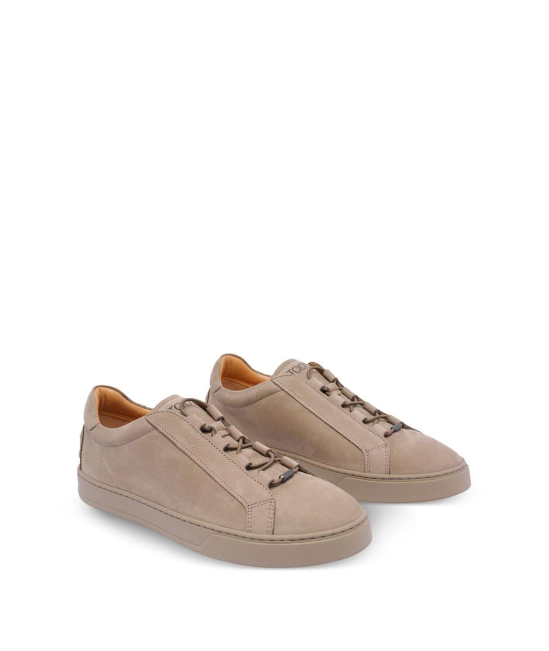 TOD'S Бежевые кожаные низкие кроссовки / кеды, фото 2