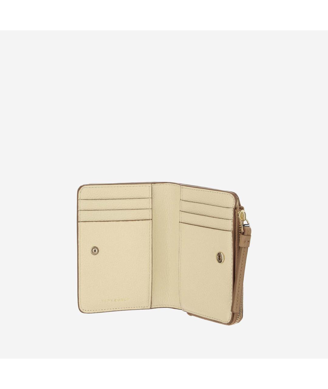 TORY BURCH Бежевый кожаный кошелек, фото 4