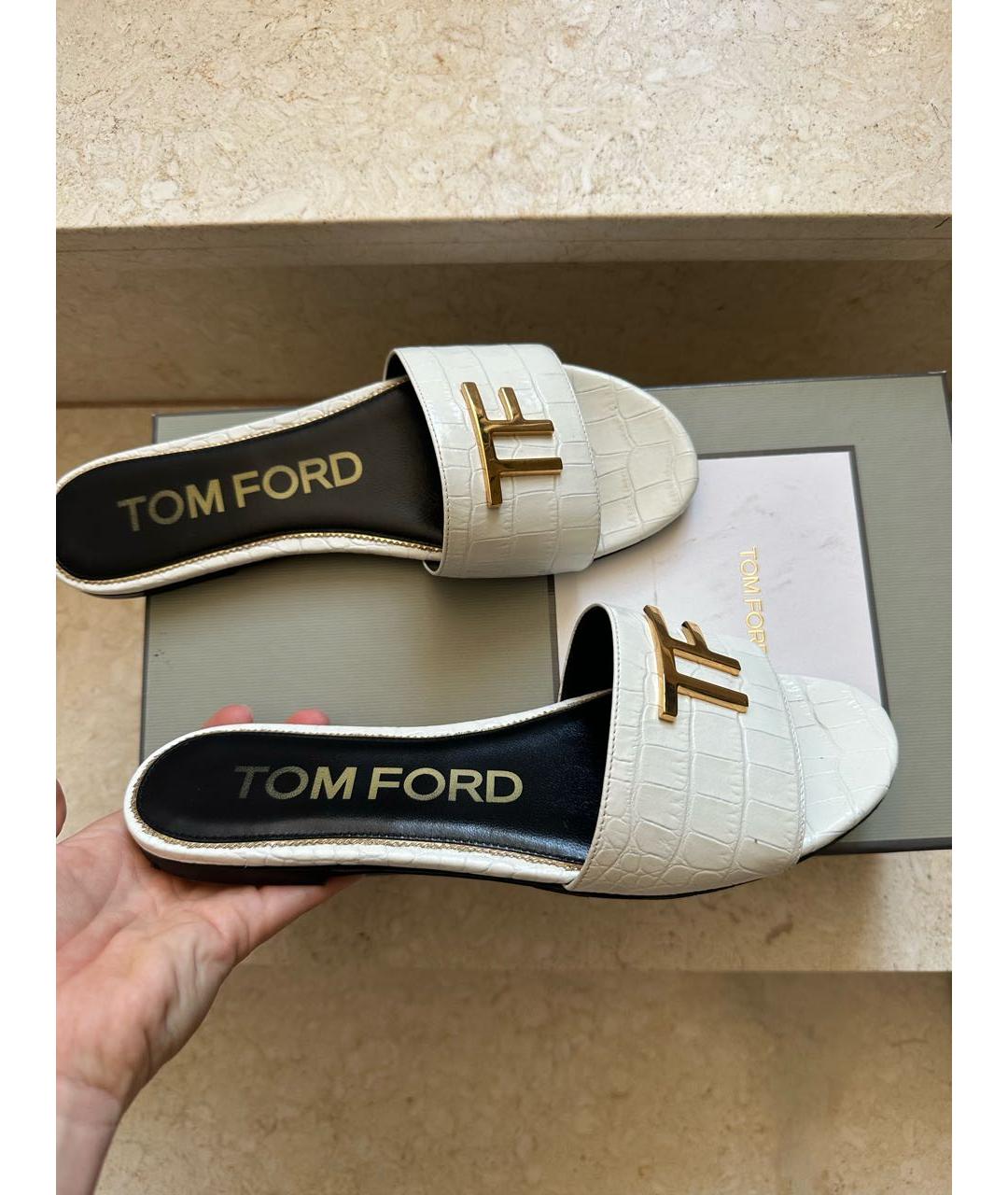 TOM FORD Белые кожаные мюли, фото 9