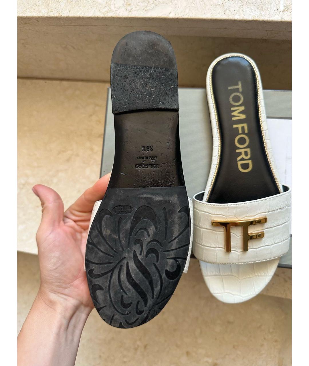 TOM FORD Белые кожаные мюли, фото 4