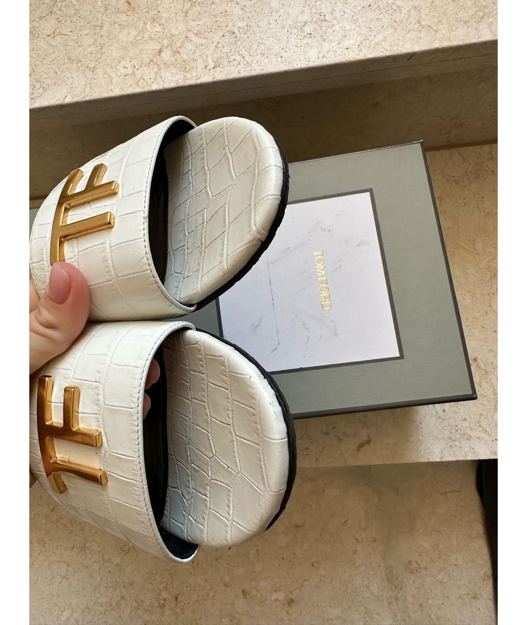TOM FORD Белые кожаные мюли, фото 3