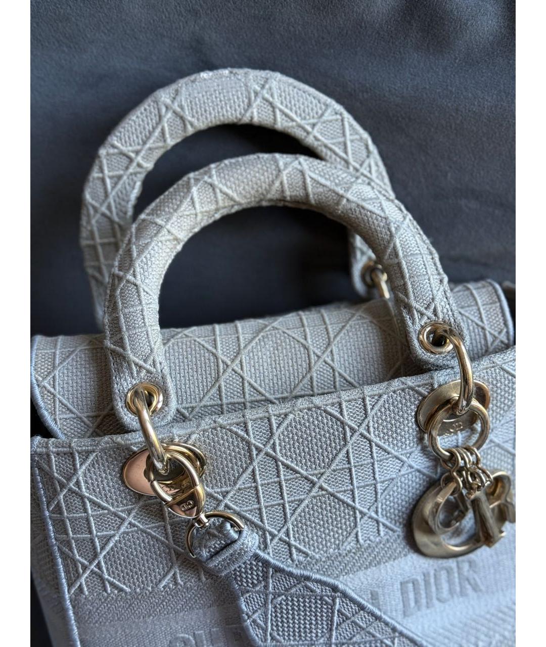 CHRISTIAN DIOR Серая жаккардовая сумка с короткими ручками, фото 5