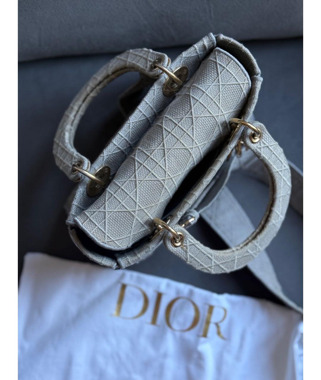 CHRISTIAN DIOR Серая жаккардовая сумка с короткими ручками, фото 6