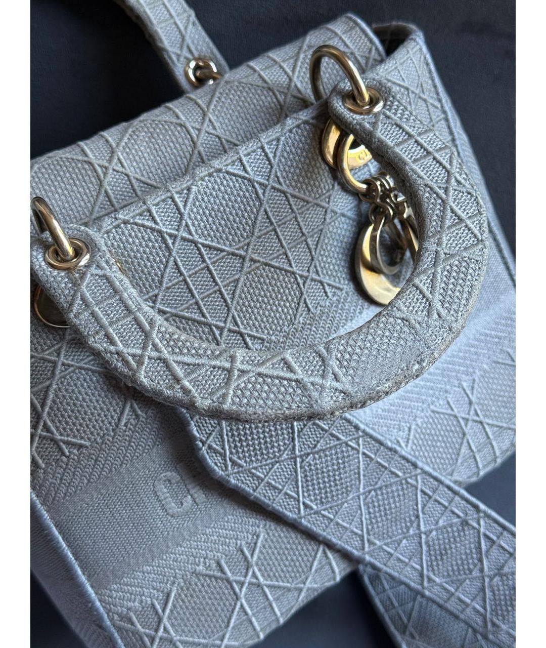 CHRISTIAN DIOR Серая жаккардовая сумка с короткими ручками, фото 3