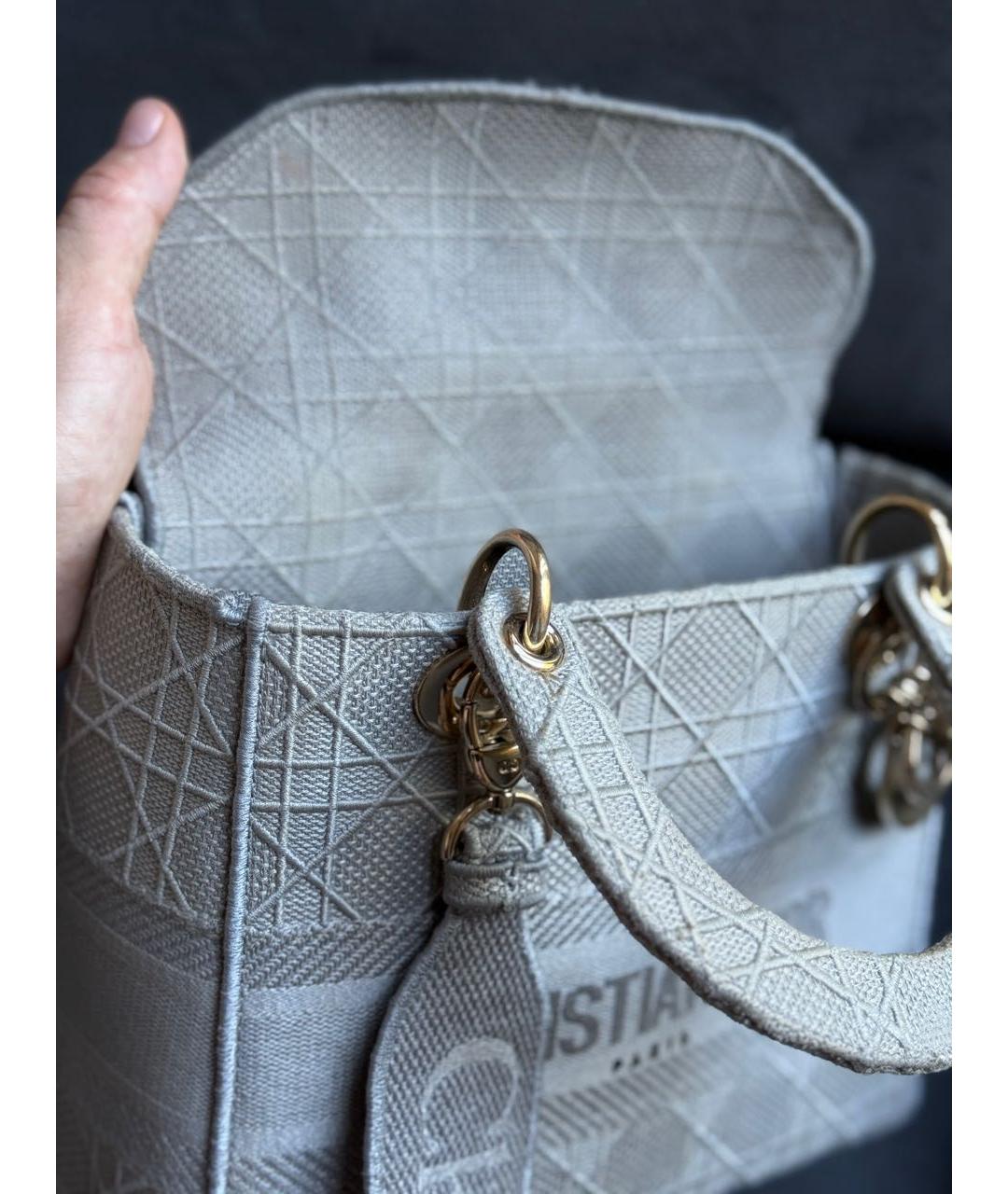 CHRISTIAN DIOR Серая жаккардовая сумка с короткими ручками, фото 4