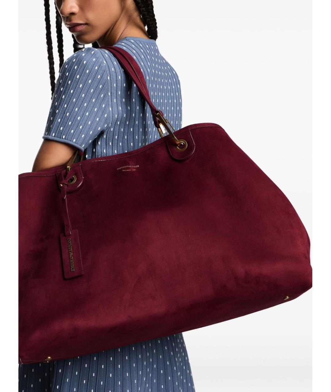EMPORIO ARMANI Бордовая синтетическая сумка тоут, фото 2