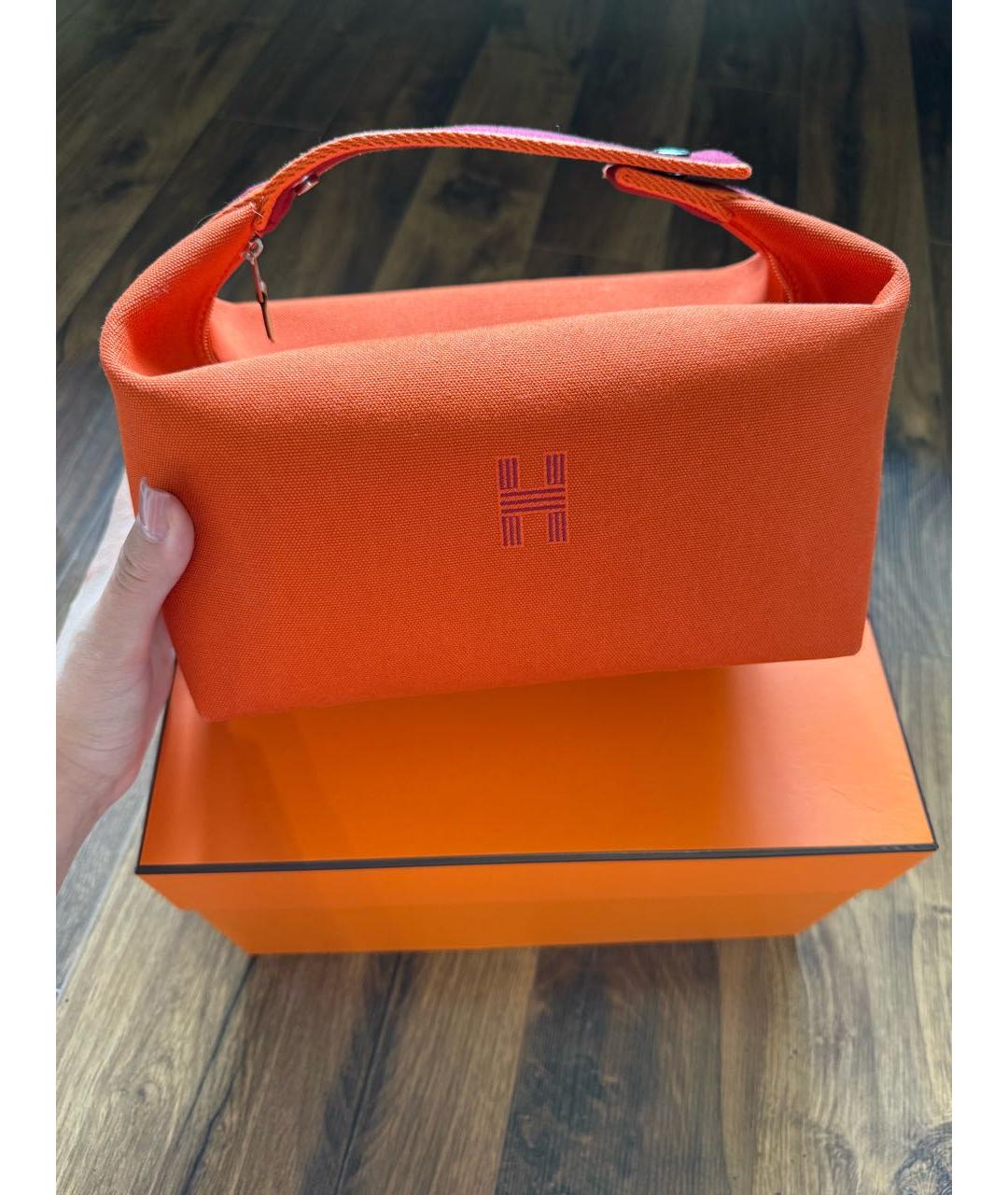 HERMES Оранжевая хлопковая косметичка, фото 2