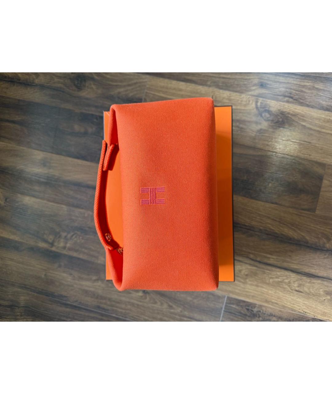 HERMES Оранжевая хлопковая косметичка, фото 8