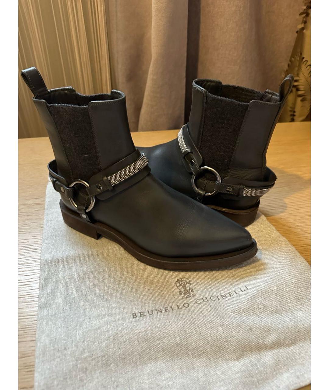 BRUNELLO CUCINELLI Серые кожаные полусапоги, фото 5