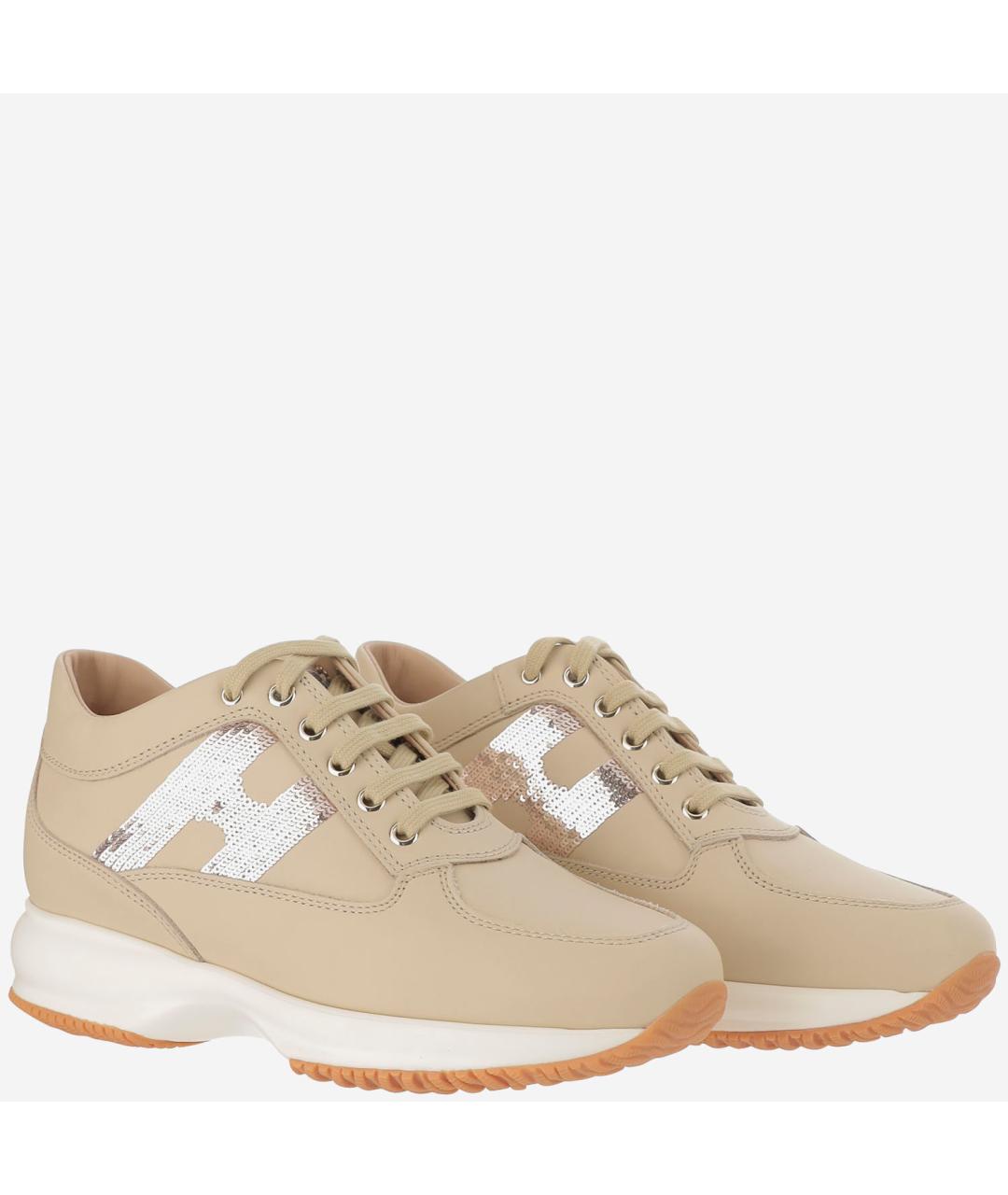 HOGAN Бежевые кожаные кроссовки, фото 3