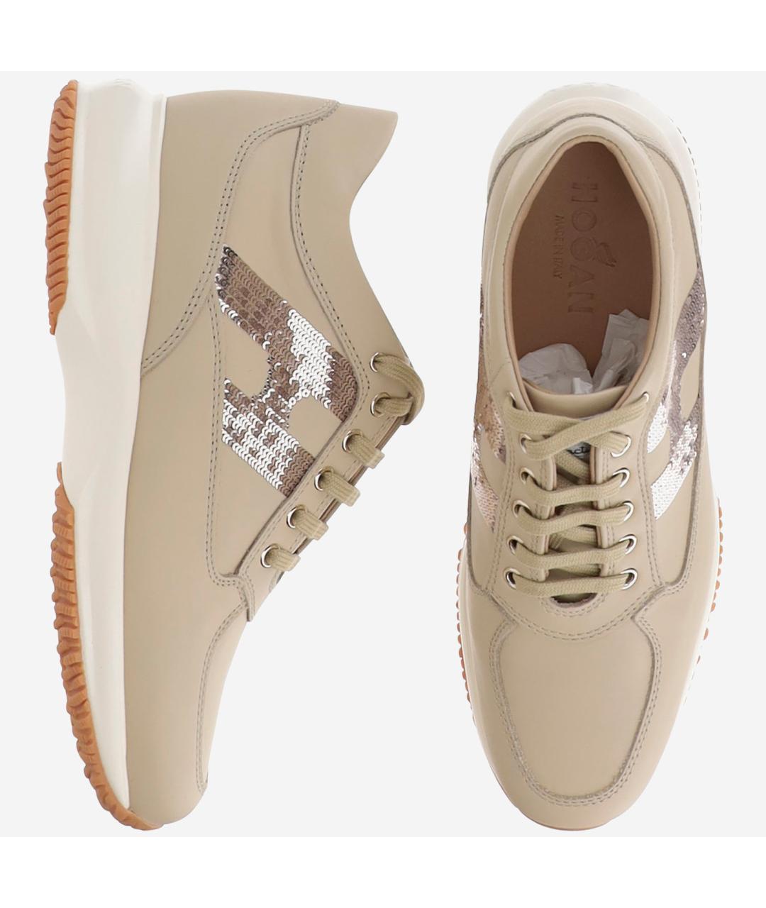 HOGAN Бежевые кожаные кроссовки, фото 2