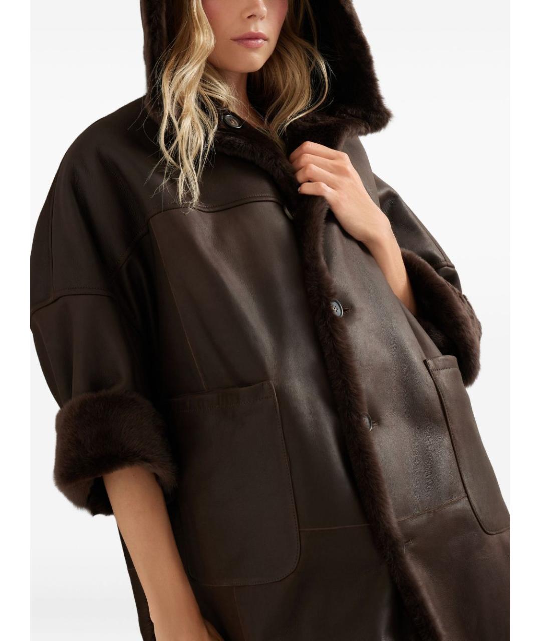 BRUNELLO CUCINELLI Коричневая меховая дубленка, фото 4