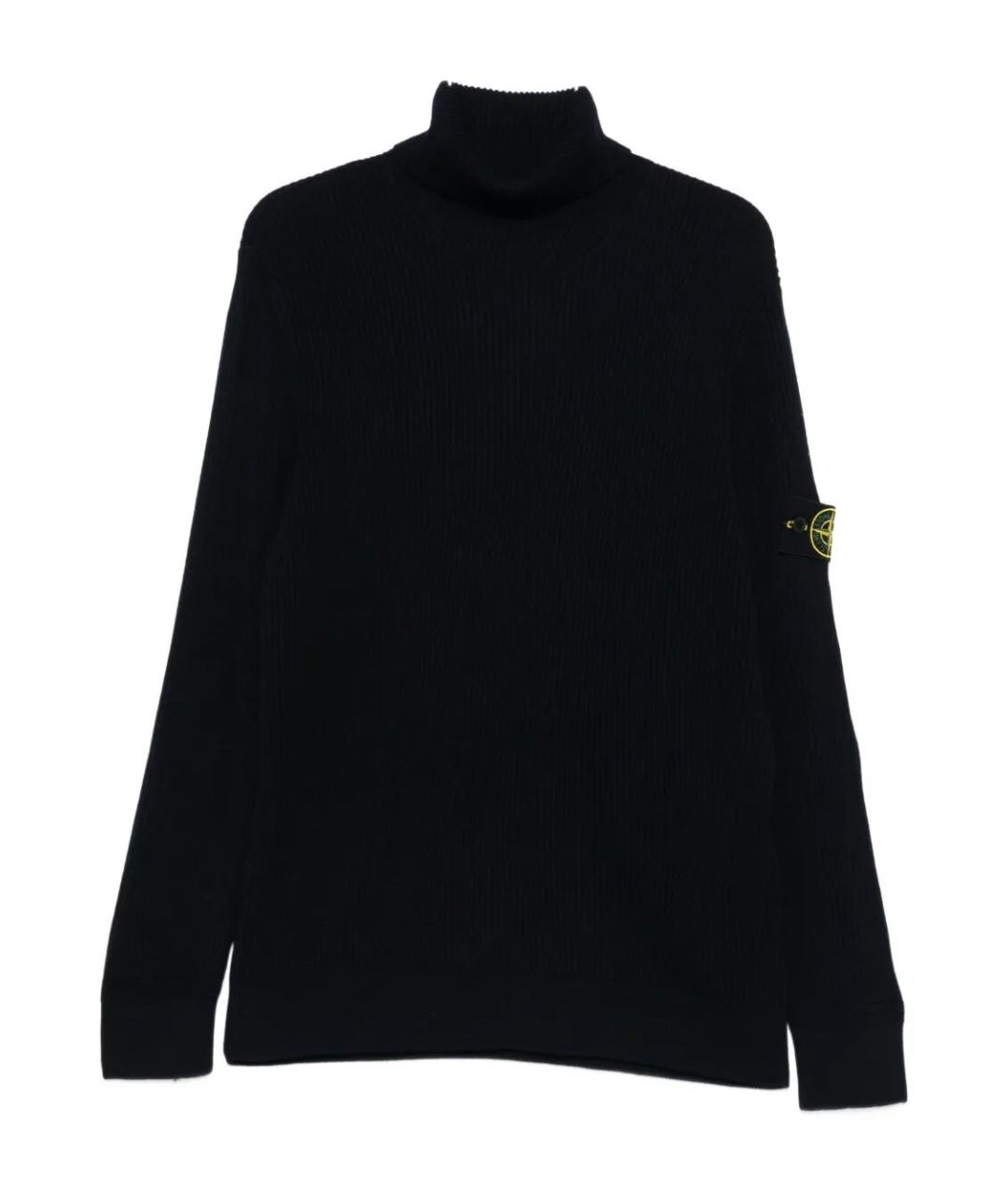STONE ISLAND Темно-синяя шерстяная водолазка, фото 1