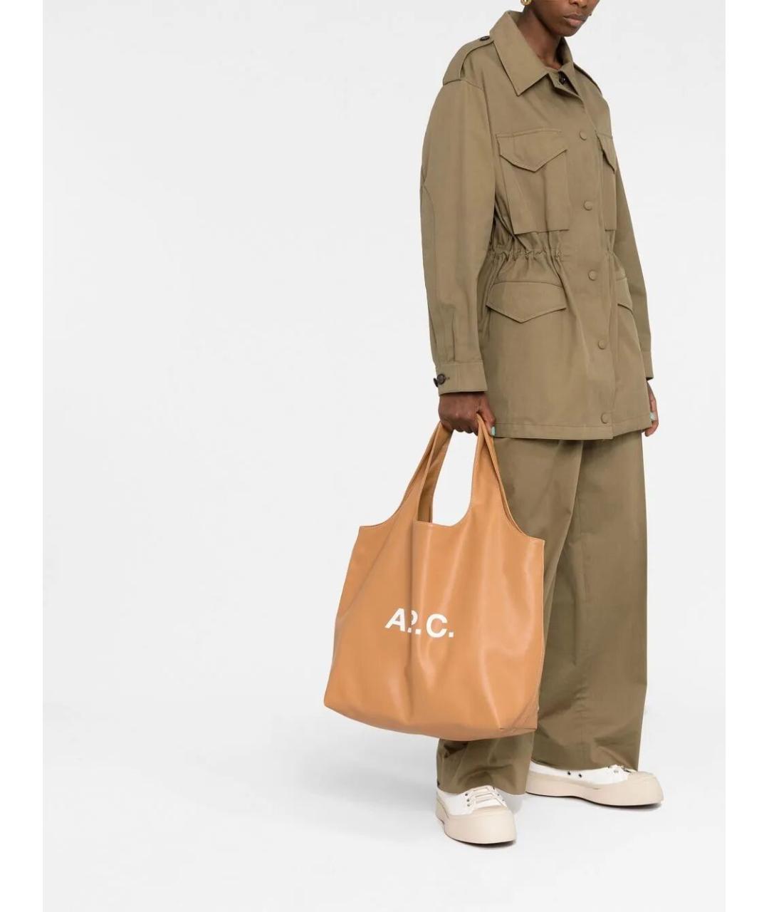 A.P.C. Бежевая синтетическая сумка тоут, фото 3
