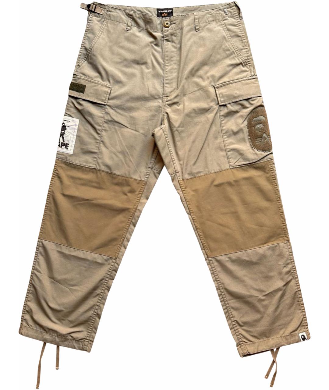 BAPE Бежевые полиэстеровые повседневные брюки, фото 1