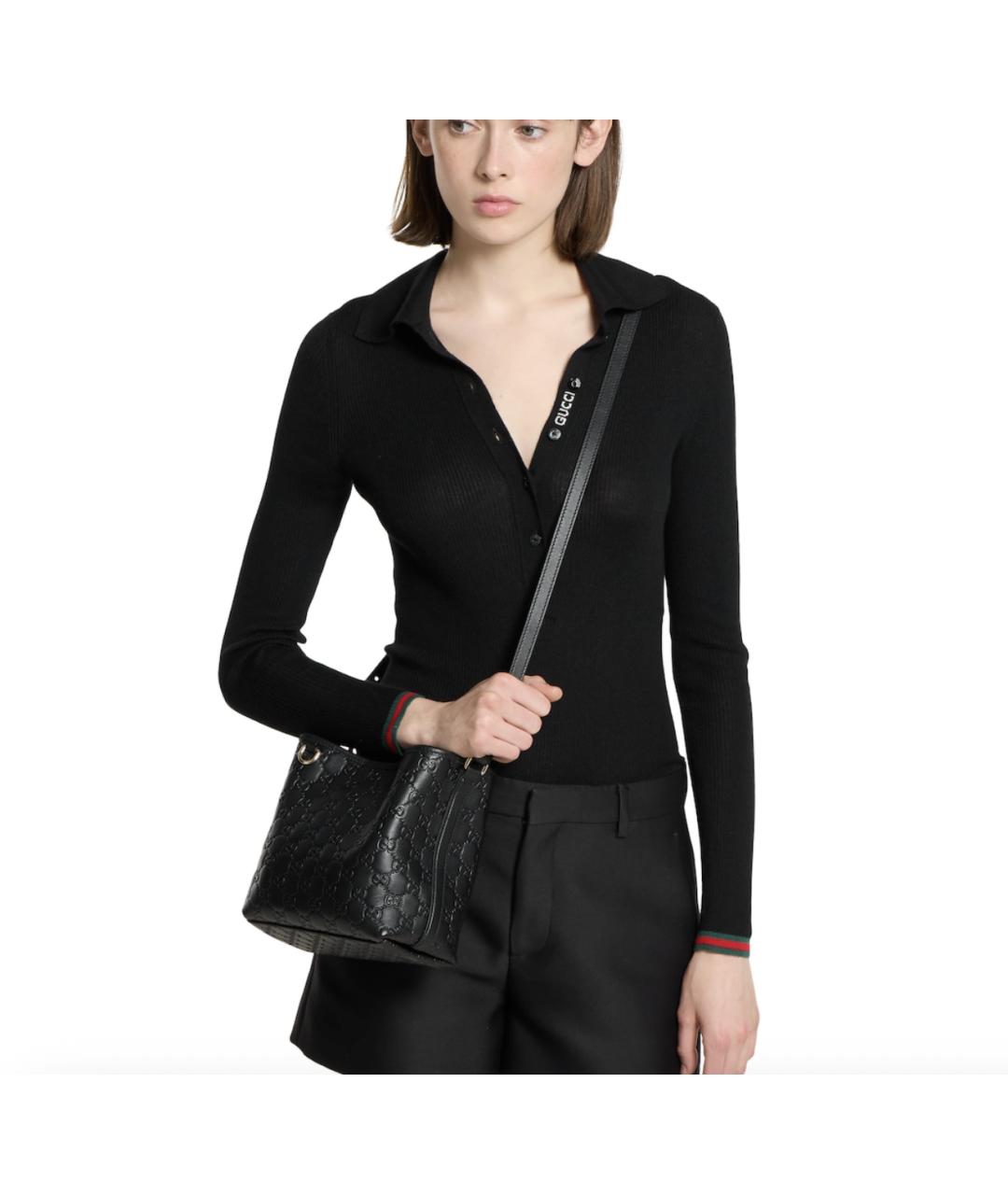 GUCCI Черная кожаная сумка тоут, фото 7