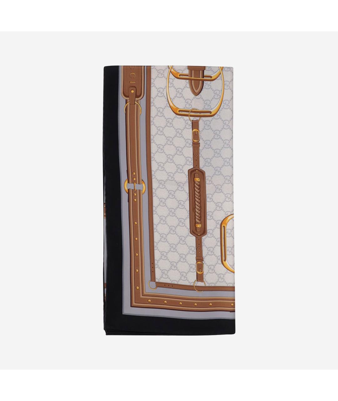 GUCCI Коричневый шелковый платок, фото 2