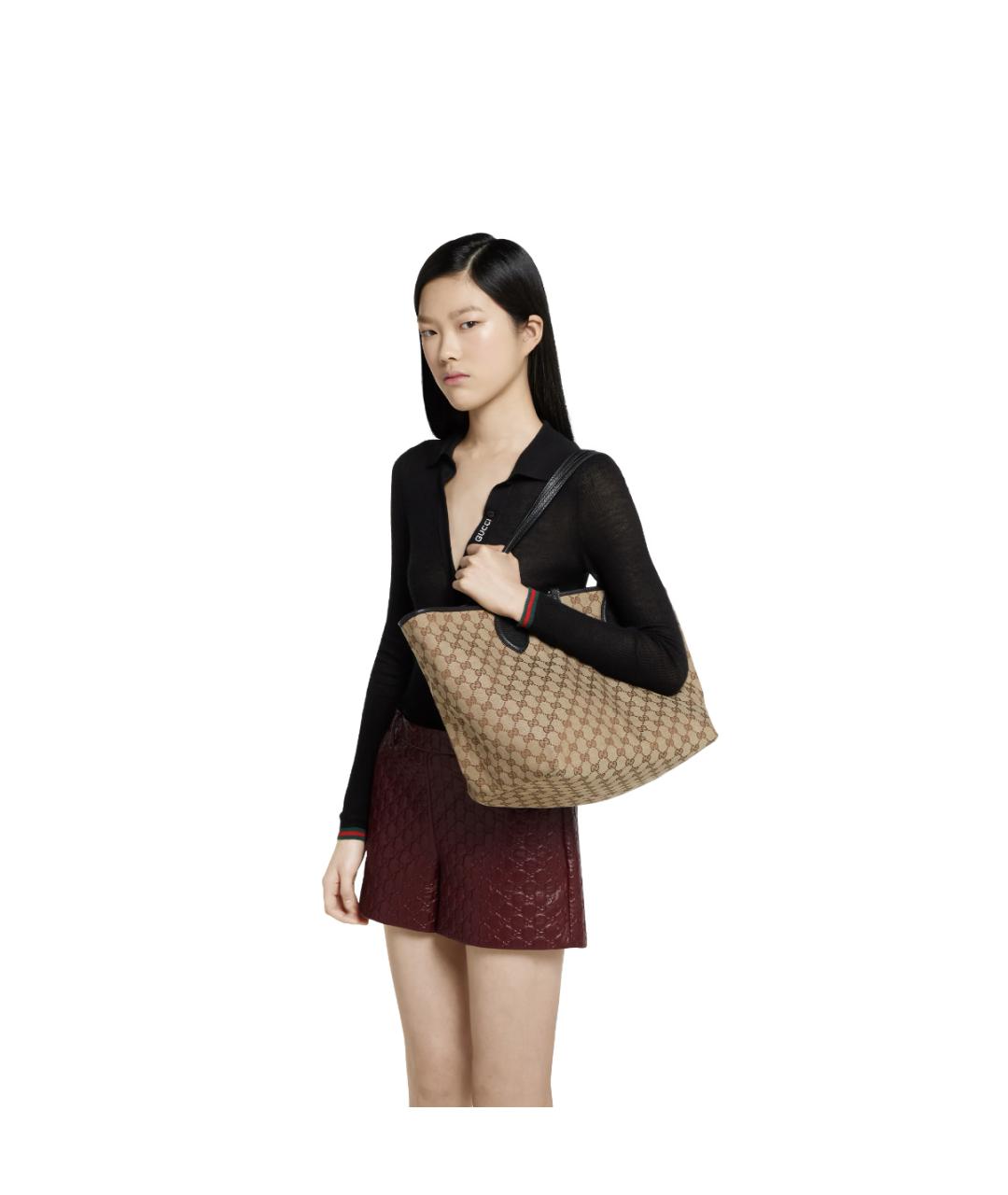 GUCCI Черная кожаная сумка тоут, фото 6