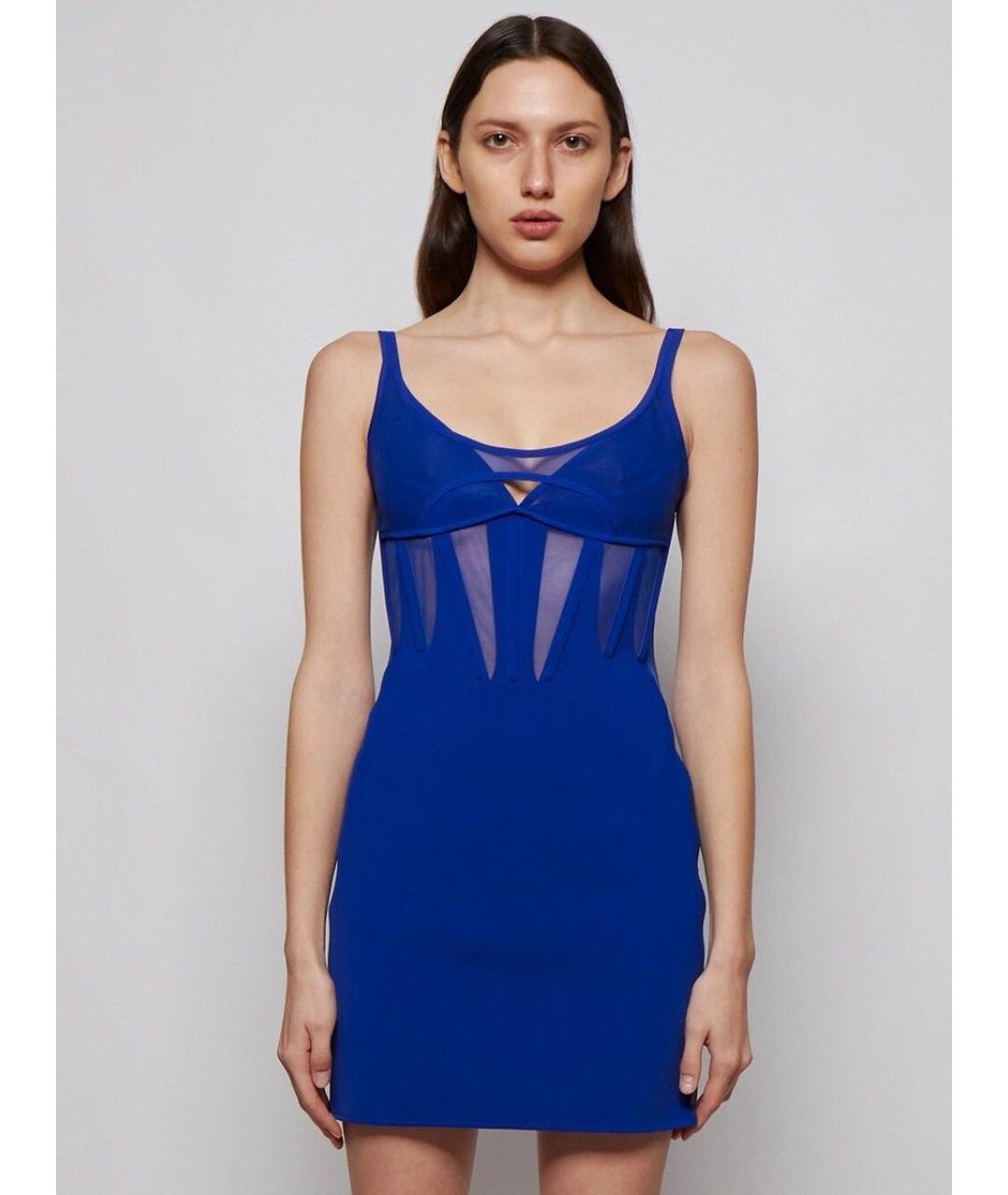 MUGLER Синее полиамидовое коктейльное платье, фото 5