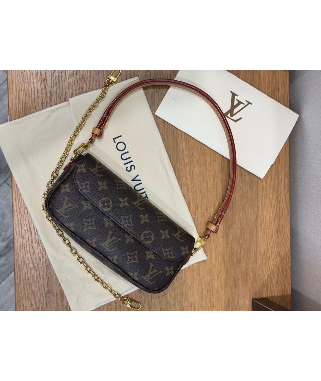 LOUIS VUITTON Коричневая кожаная сумка через плечо, фото 6