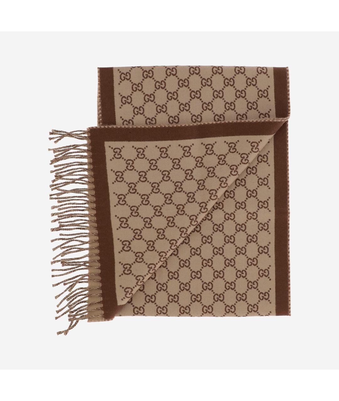 GUCCI Коричневый шерстяной шарф, фото 4