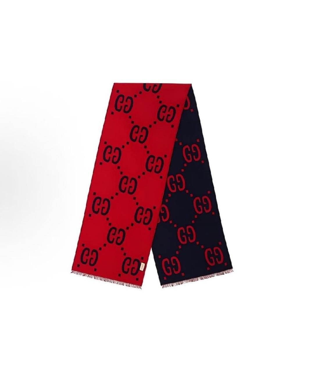 GUCCI Красный шерстяной шарф, фото 5