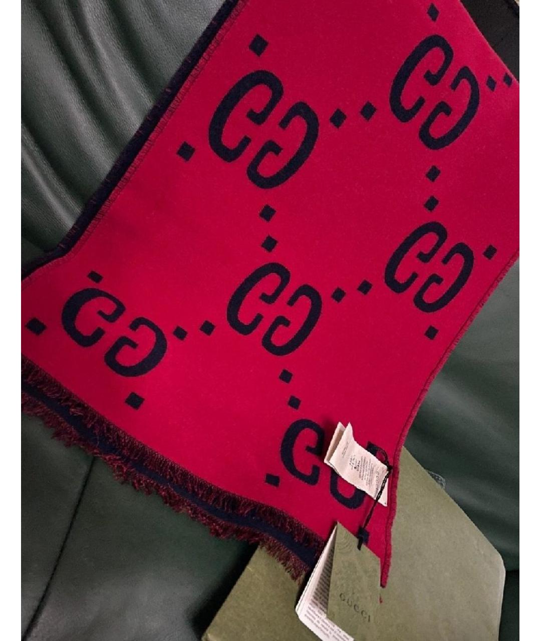 GUCCI Красный шерстяной шарф, фото 4