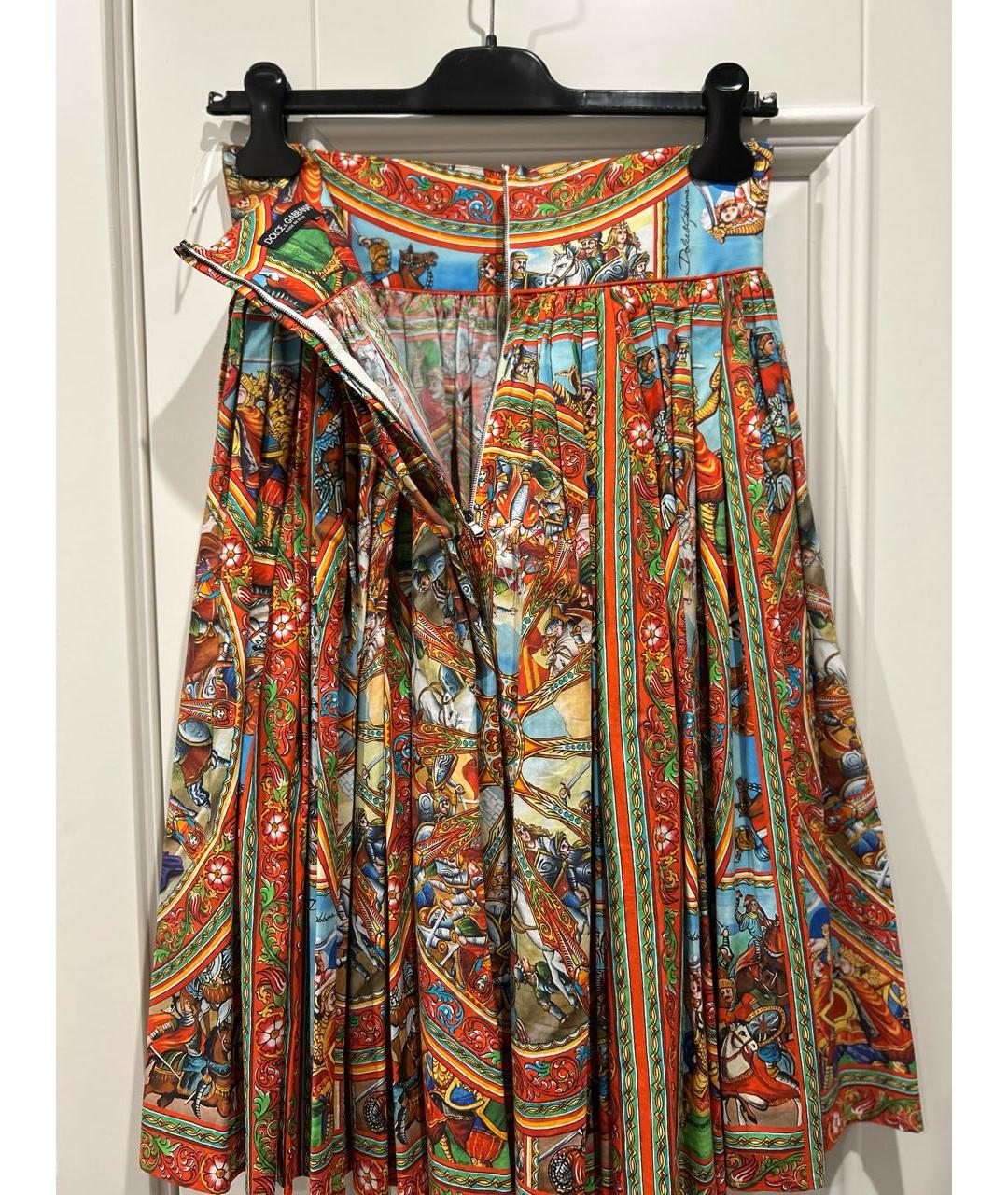 DOLCE&GABBANA Коралловая хлопковая юбка миди, фото 2