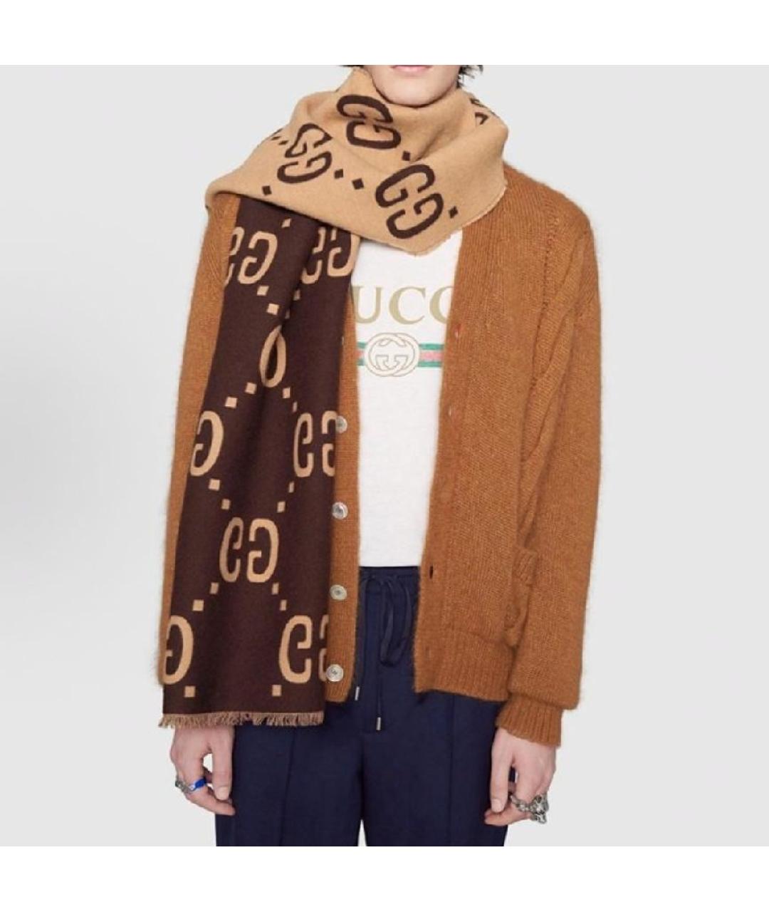 GUCCI Бежевый шерстяной шарф, фото 5