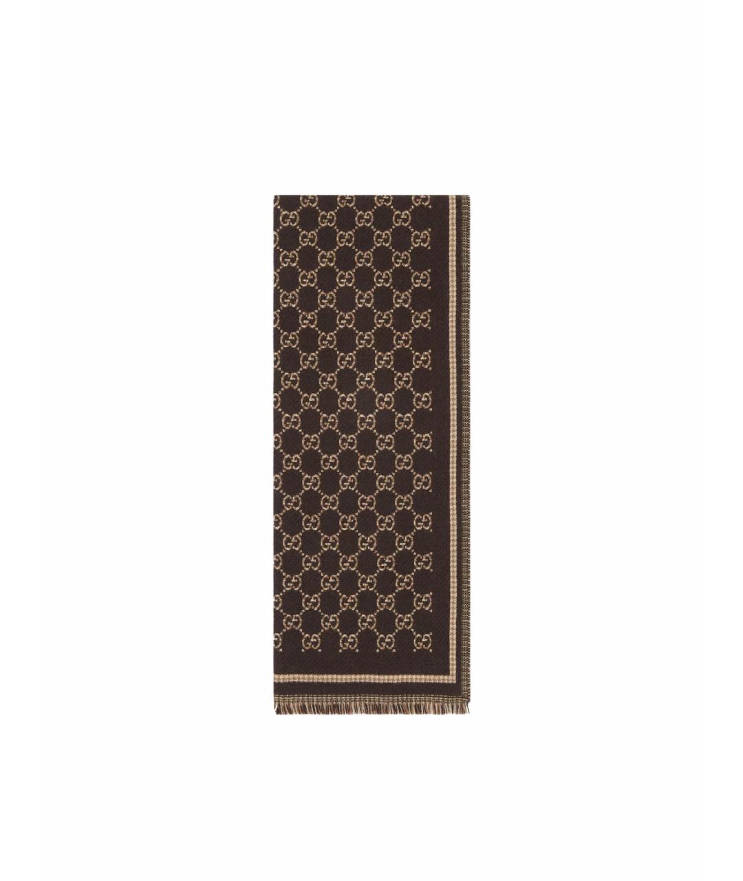 GUCCI Коричневый шерстяной шарф, фото 1
